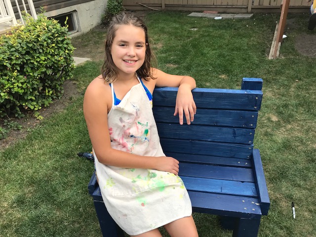 my daughter and her bench after failing the first attempt