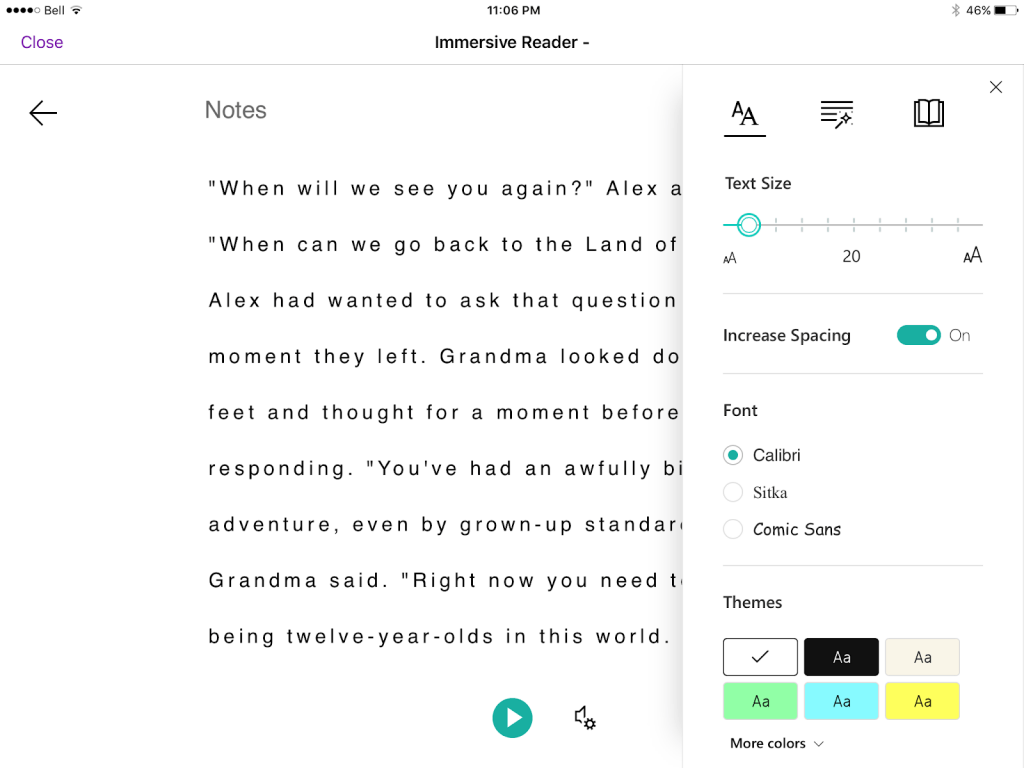 Text Button within Immersive Reader