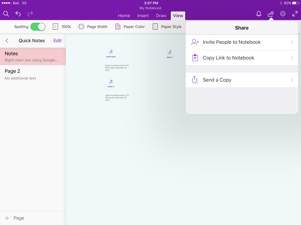 Sharing a file in Microsoft OneNote