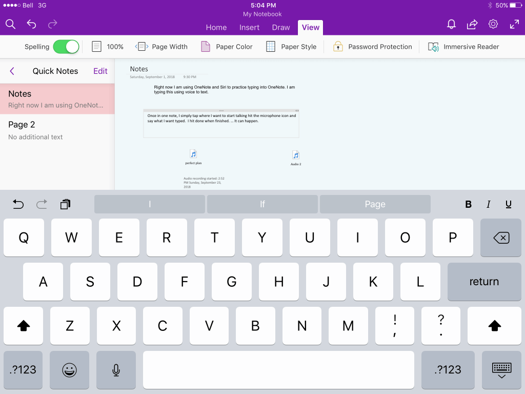 View tab in Microsoft OneNote